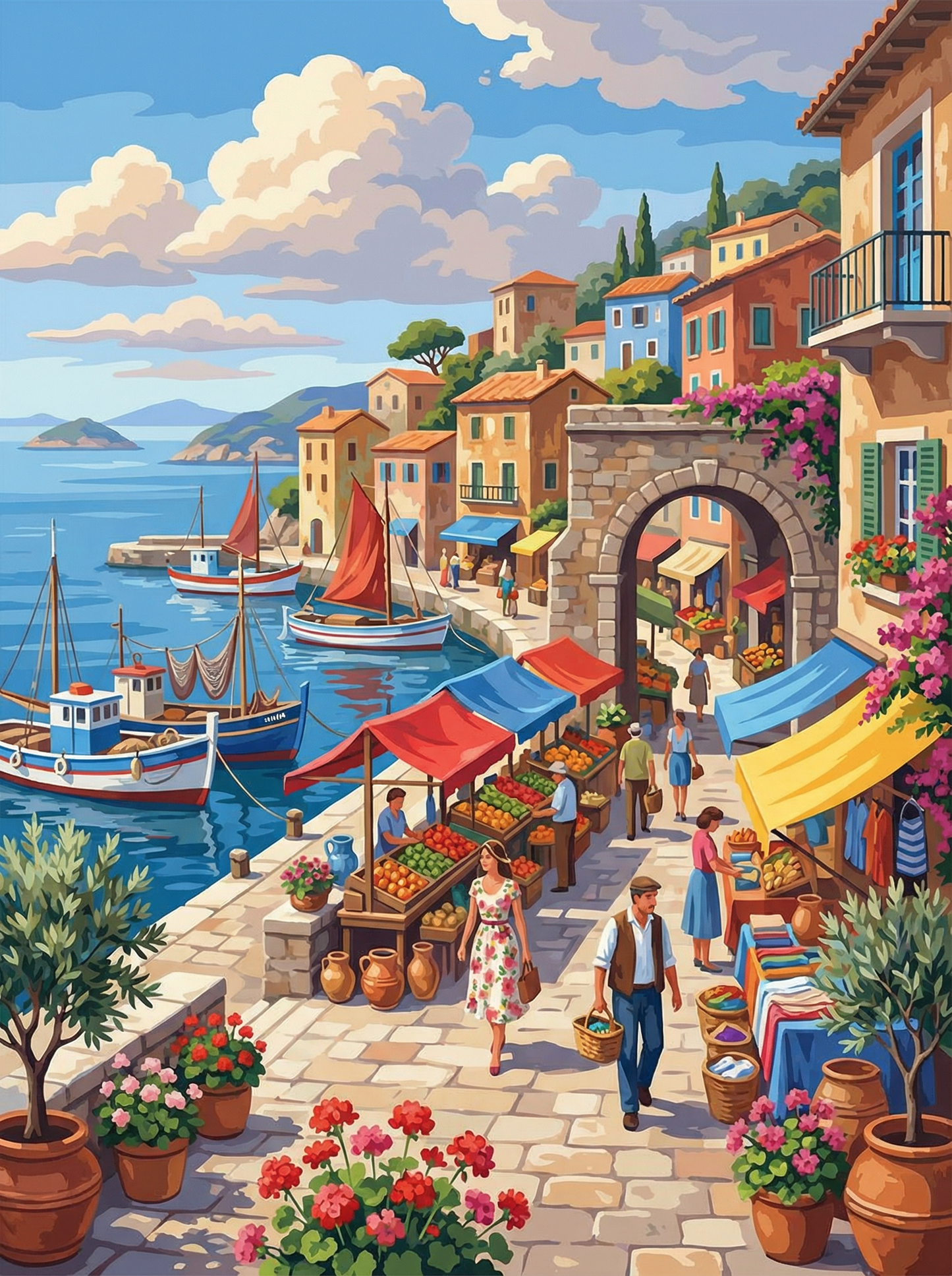 Mediterranean Harbor Market (100 Color Diamond Painting) Diamond Painting kit