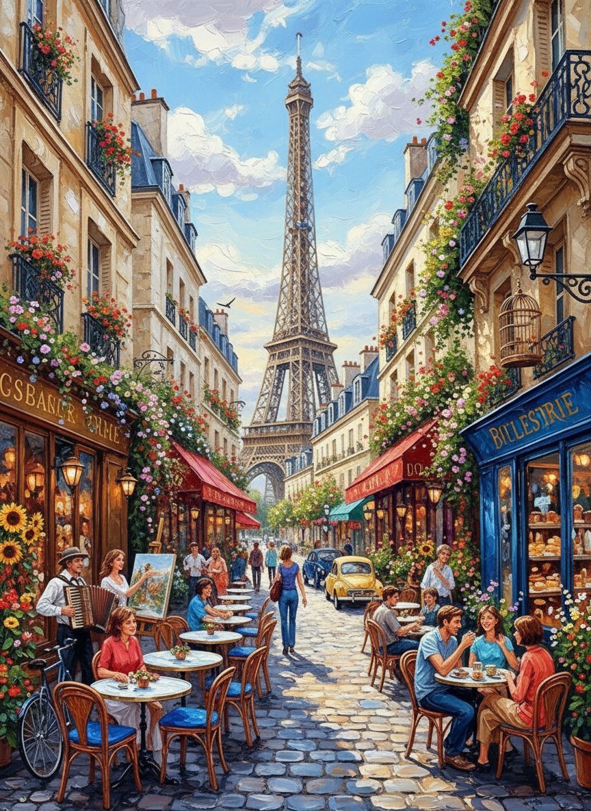 Parisian Café Morning (Board Canvas)