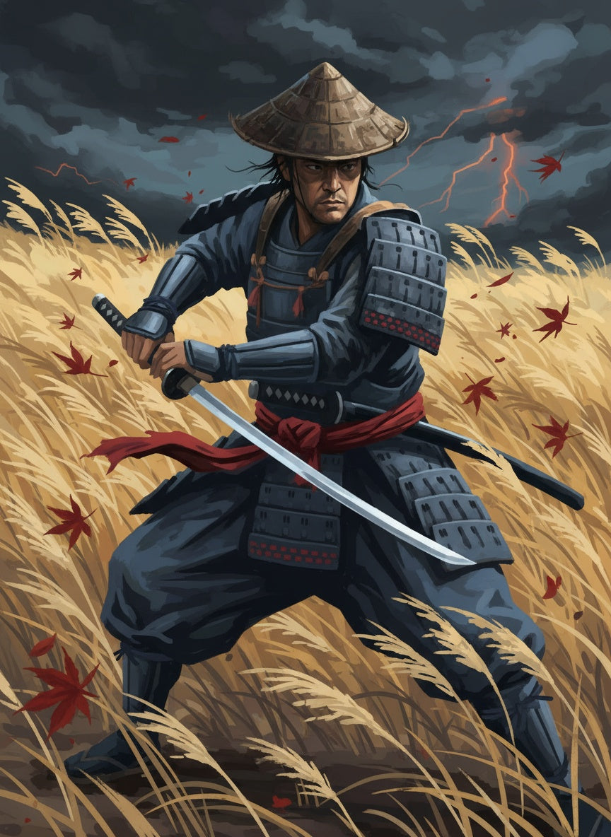 Samurai in the Storm (Board Canvas)