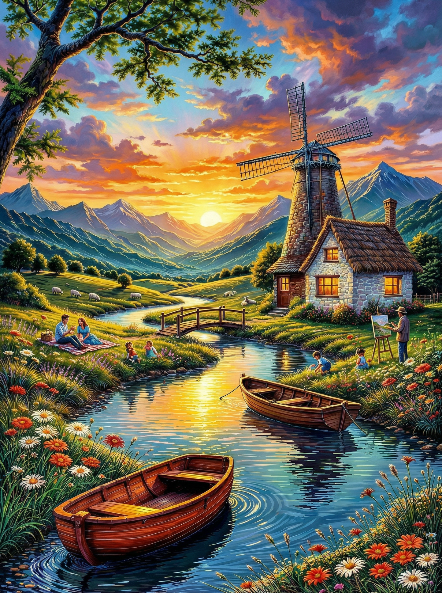 Sunset Windmill Valley (Board Canvas)