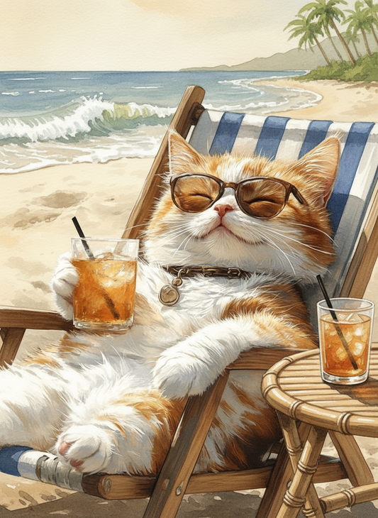 Sunset Lounge Cat (Board Canvas)