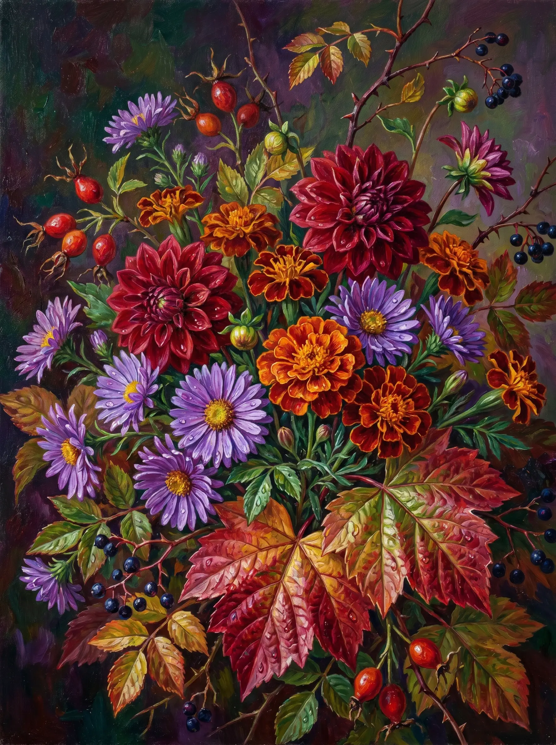 Dahlia Aster Marigold Autumn Bouquet (Diamond Painting)
