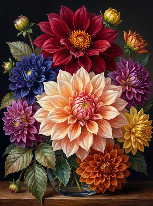 Dahlia Bouquet Vase (Diamond Painting)