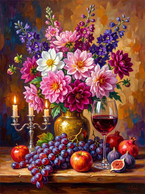 Dahlia Bouquet Wine Candles (Diamond Painting)