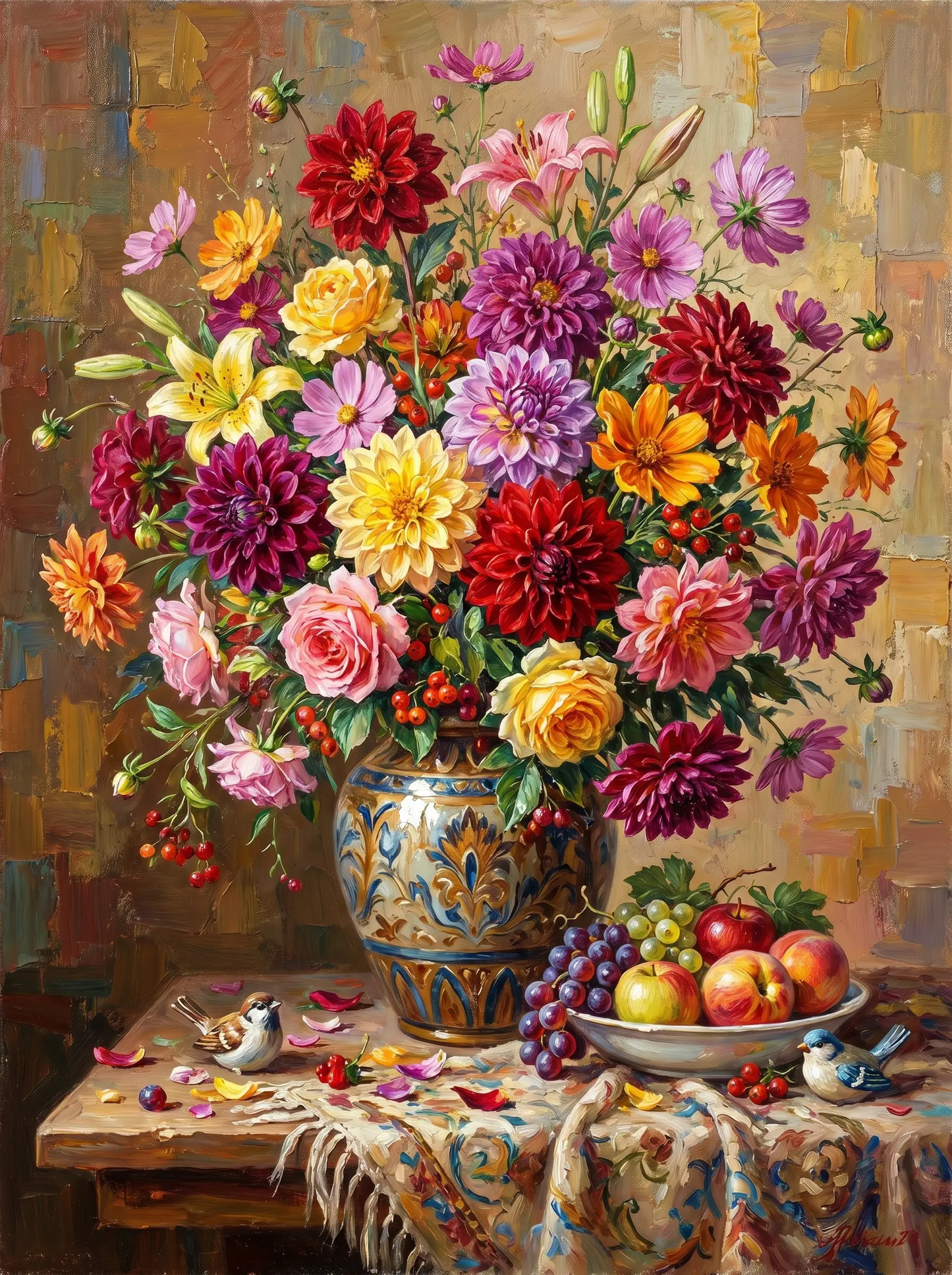 Dahlia Lily Bouquet Vase (Diamond Painting)