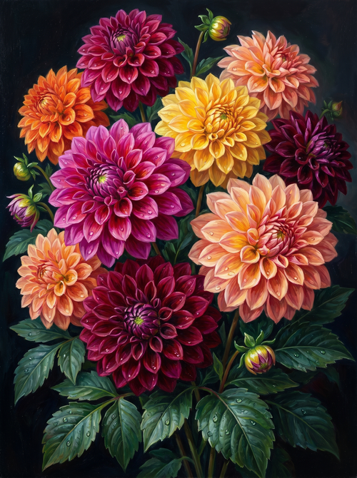 Dahlia Rainbow Mix Dark (Diamond Painting)