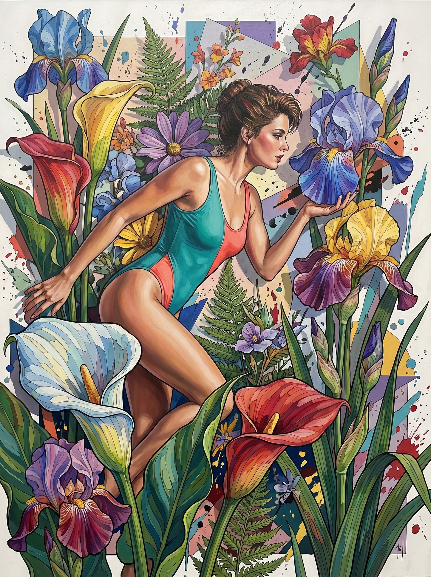 Dancer Among Iris Blooms (100 Color Diamond Painting)