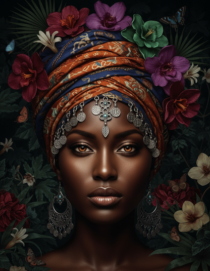 Floral Headwrap Majesty (100 Color Diamond Painting)