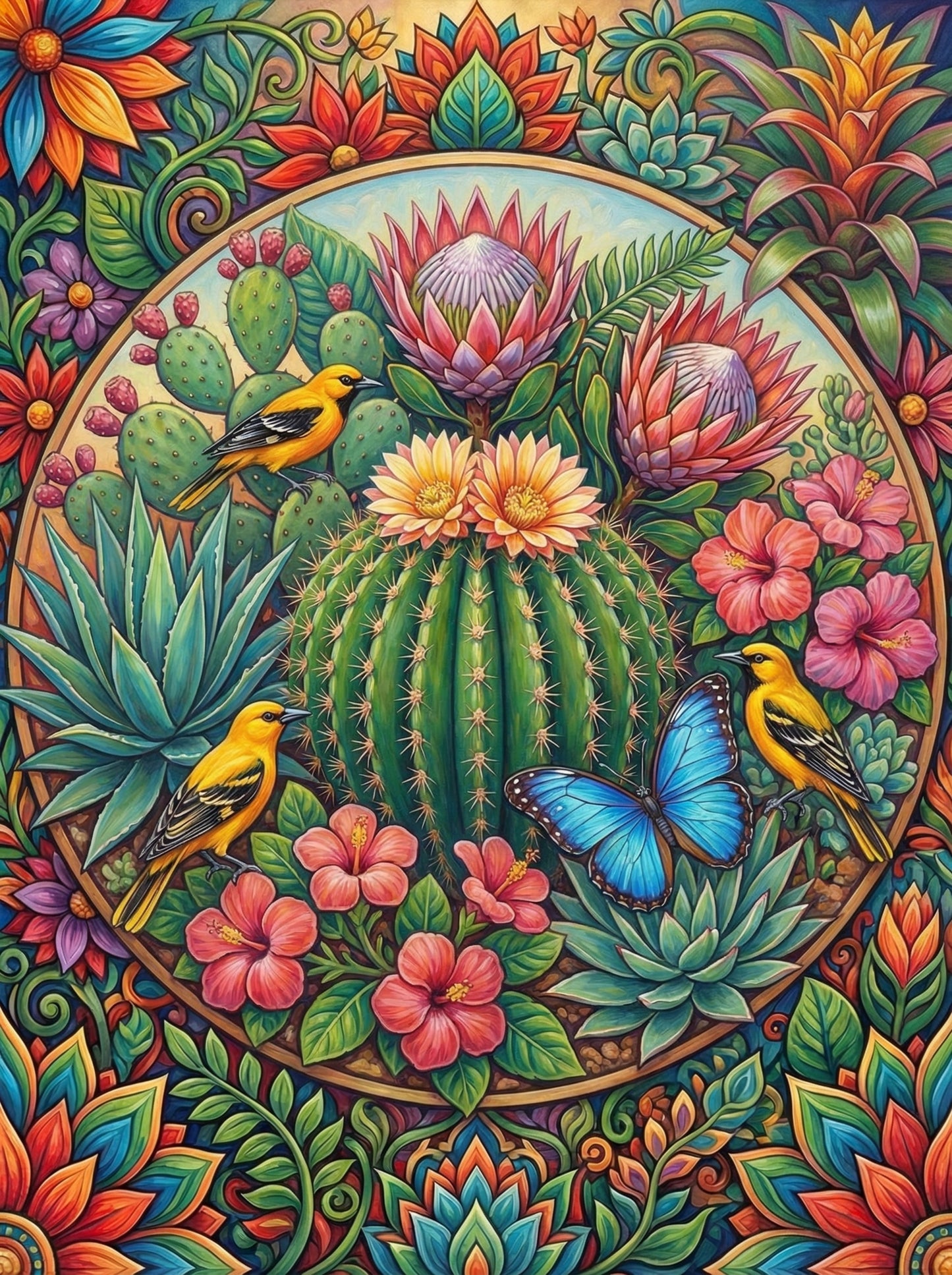 Desert Cactus And Birds (100 Color Diamond Painting)