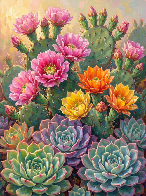 Desert Cactus Succulent Bloom (Diamond Painting)