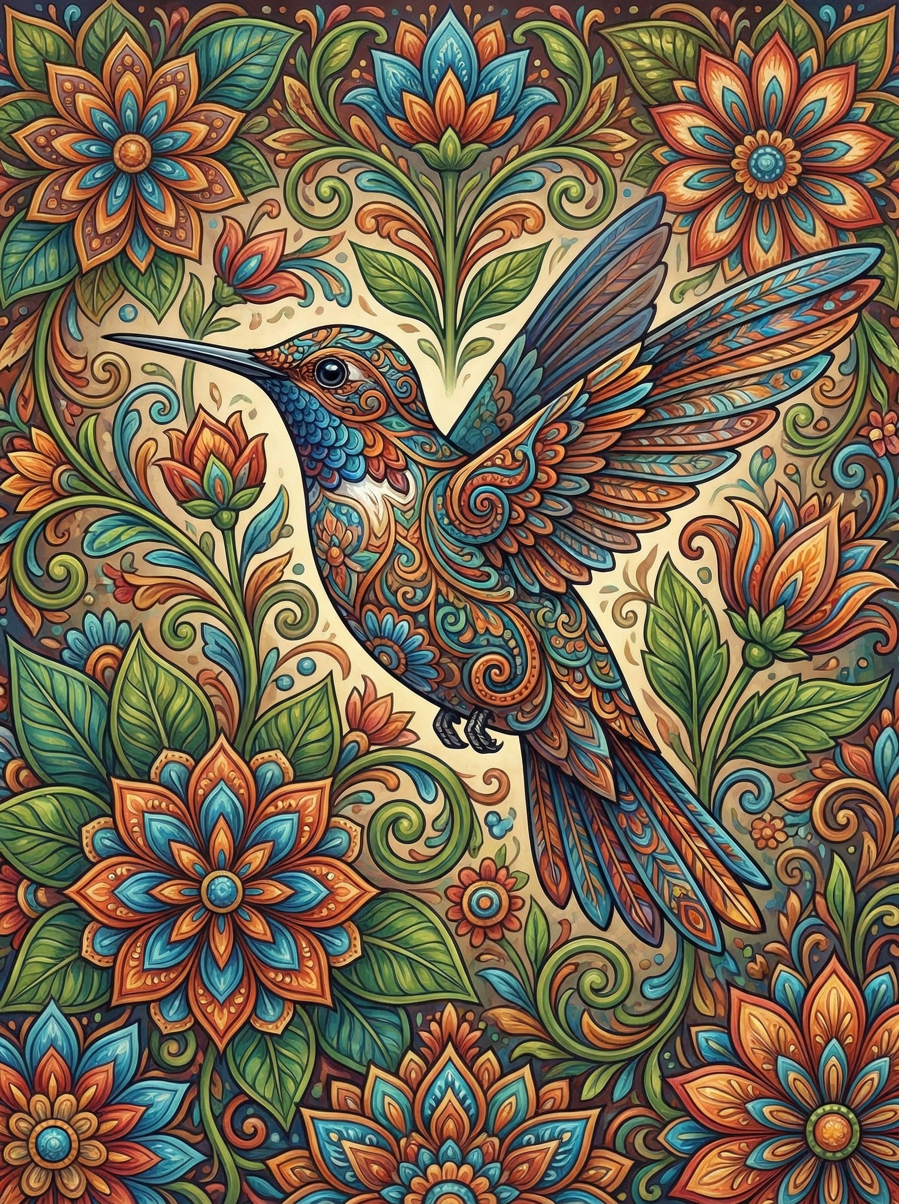 Detailed Hummingbird Florals (100 Color Diamond Painting)