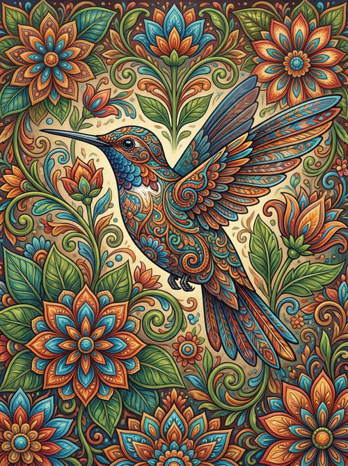 Detailed Hummingbird Florals (100 Color Diamond Painting)
