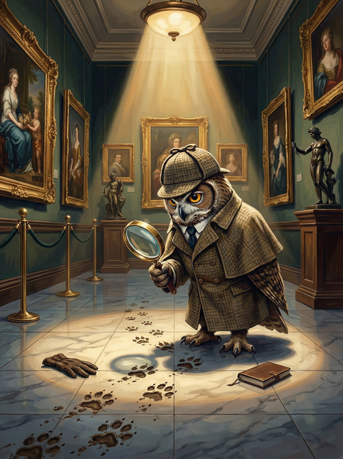 Detective Owl at the Gallery (Diamond Painting) Diamond Painting kit