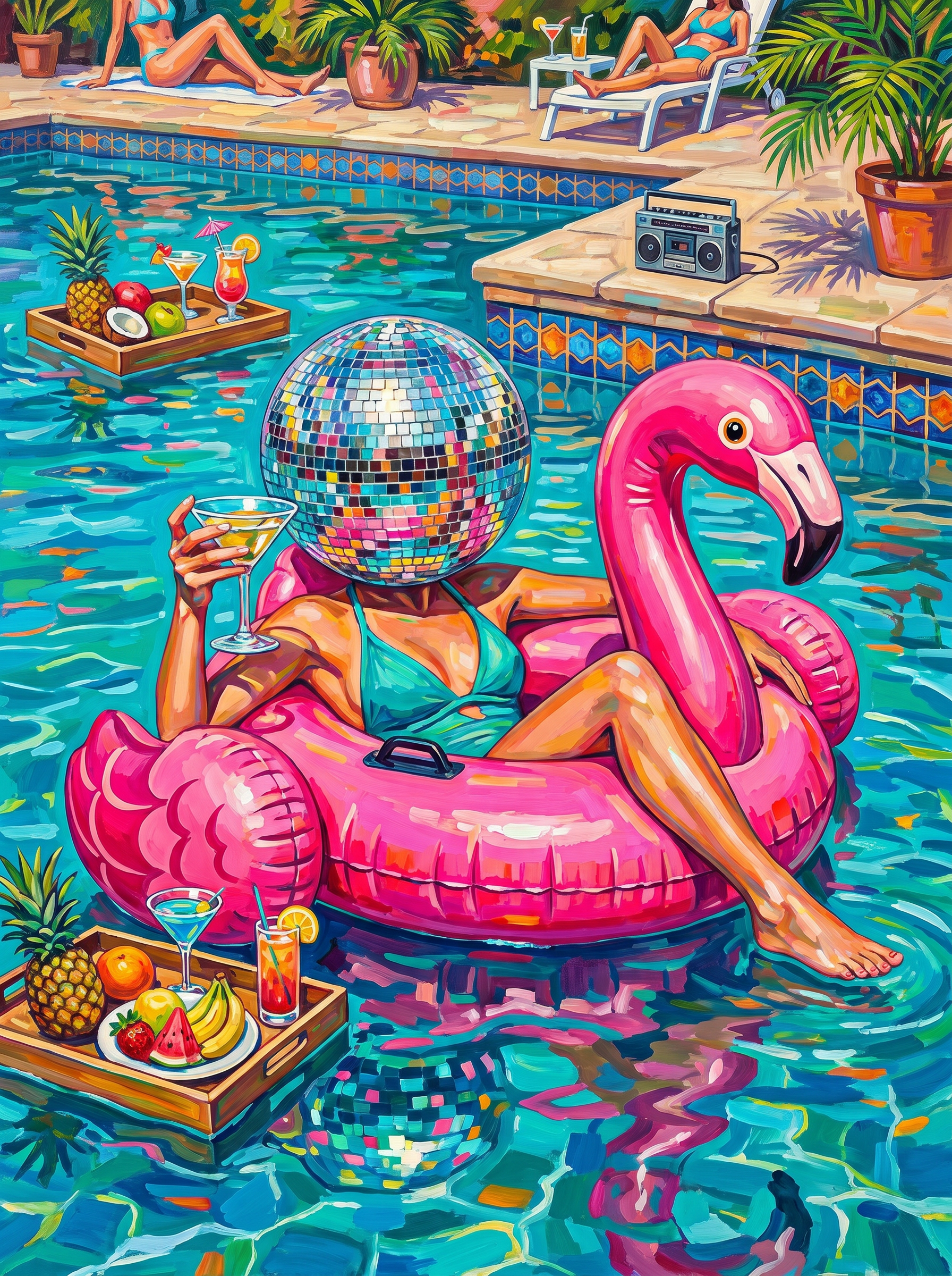 Disco Flamingo Float Party (100 Color Diamond Painting)