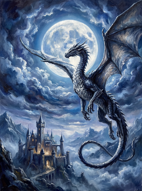 Dragon Misty Mountain Castle Moonlight