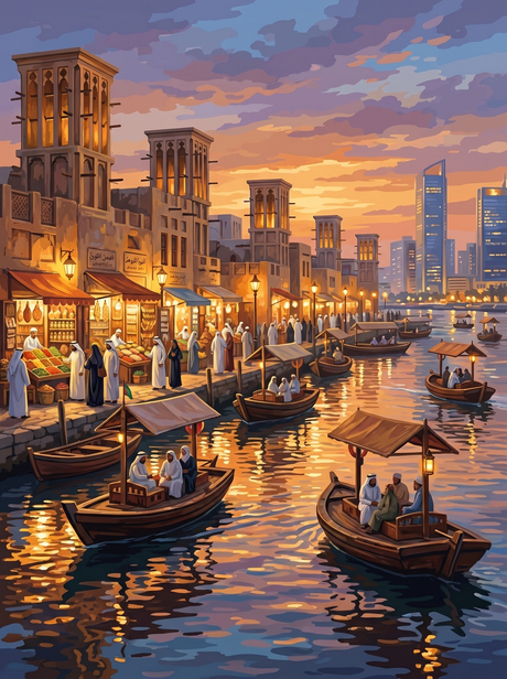 Dubai Old Souk Creek Evening (150 Color Diamond Painting) Diamond Painting kit