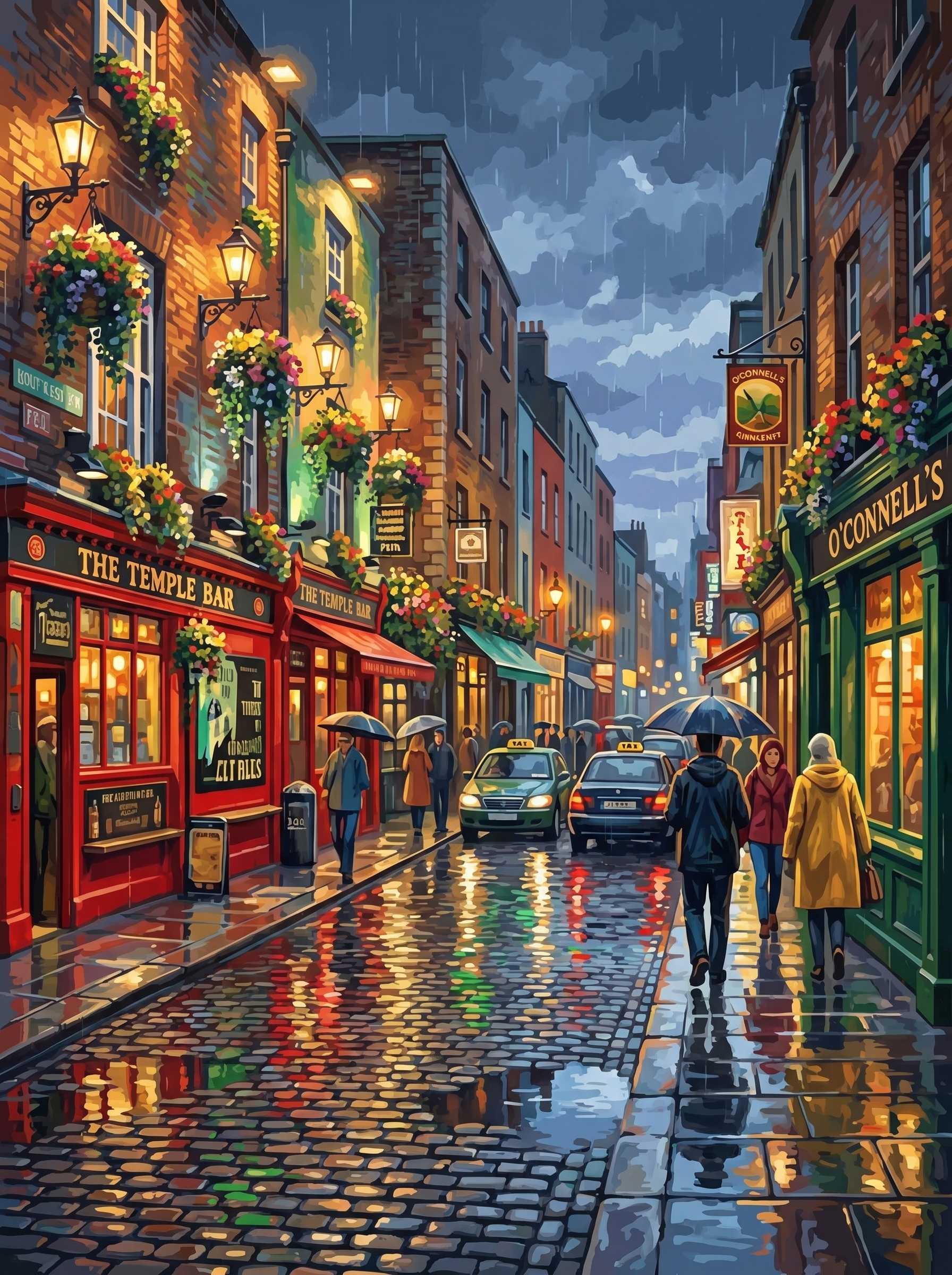 Dublin Pub Street Rainy Night (150 Color Diamond Painting)