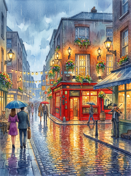 Rainy Night at Temple Bar, Dublin