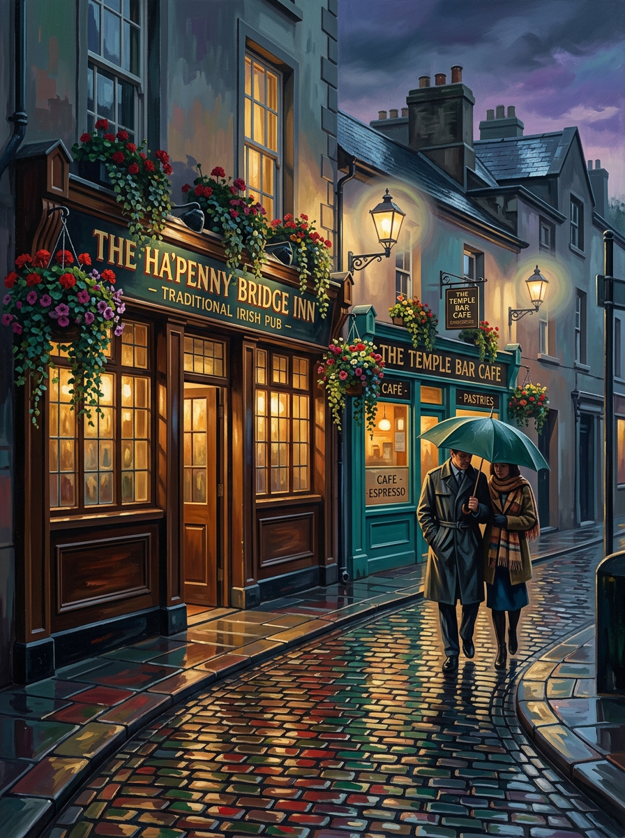 Dublin Temple Bar Rain (150 Color Diamond Painting)