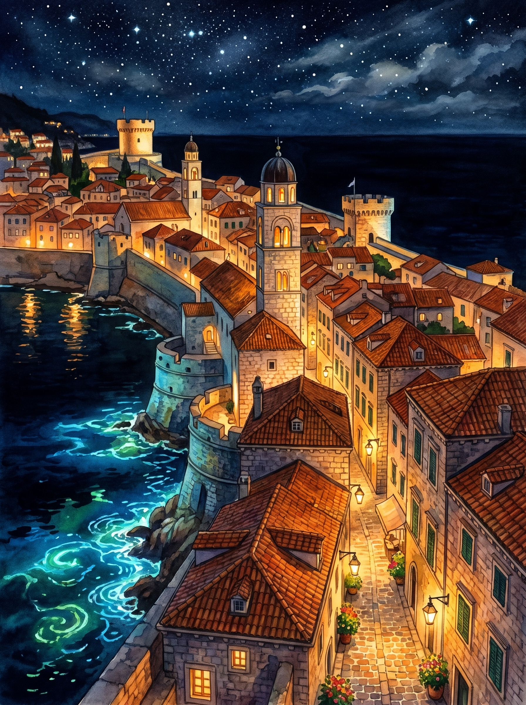 Dubrovnik Ramparts at Night