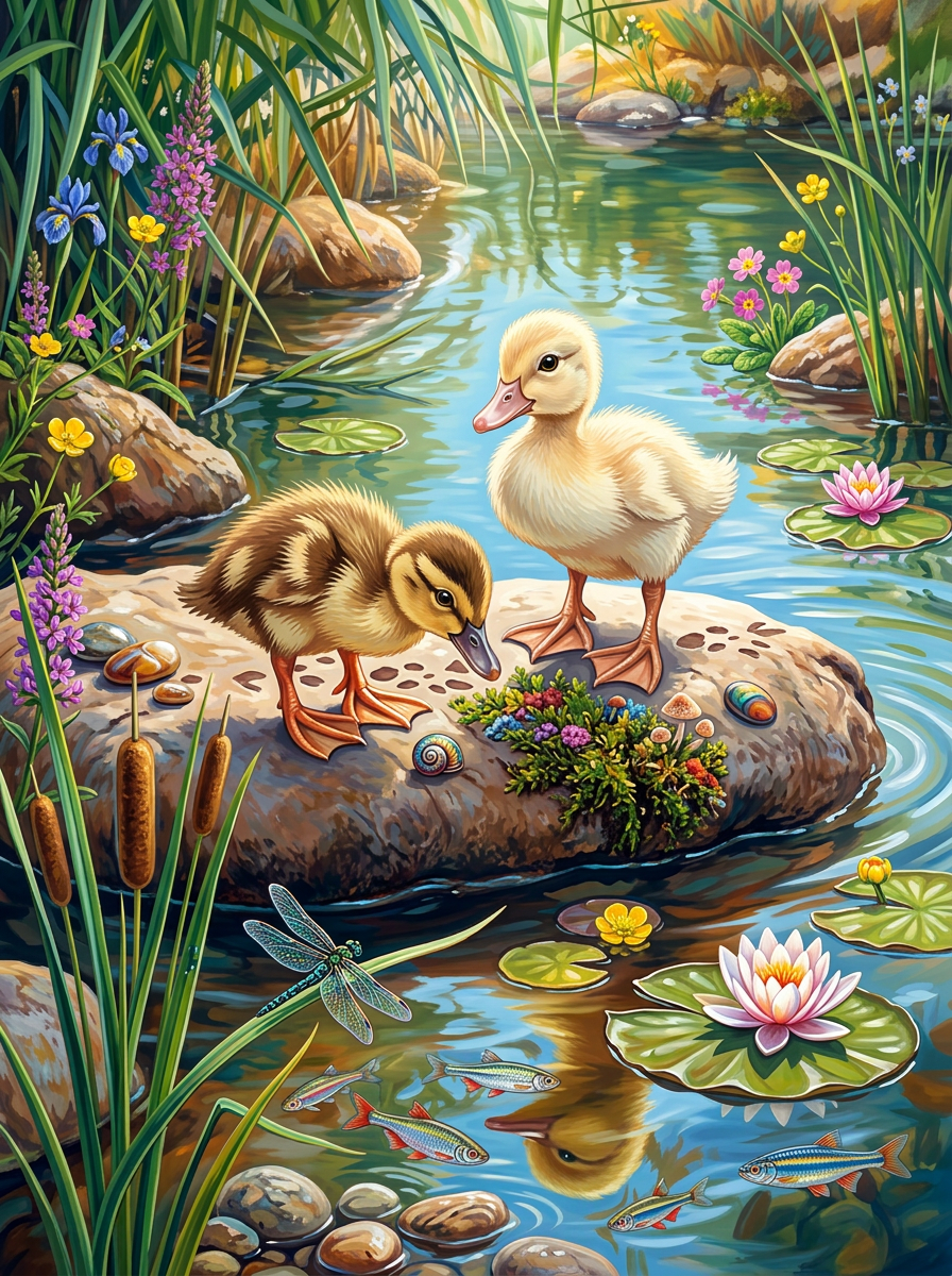 Ducklings Lily Pond (Diamond Painting) Diamond Painting kit