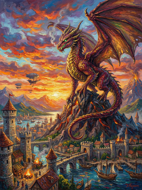 Dragon Over Dawnkeep (Diamond Painting) Diamond Painting kit