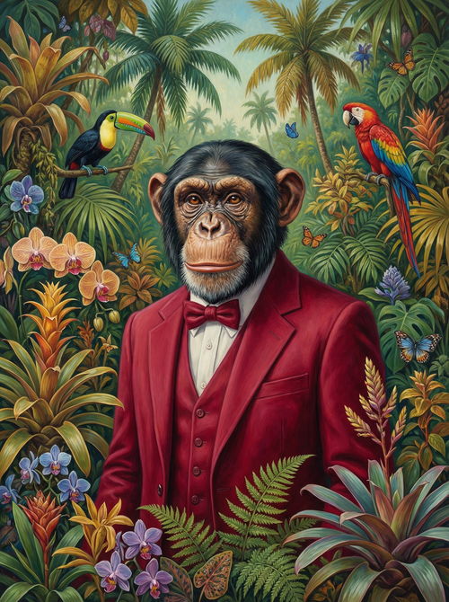 Jungle Gentleman Chimp in Red Suit (Board Canvas)