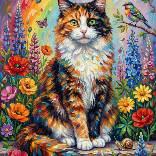 Whimsical Cat Bloom (Board Canvas)