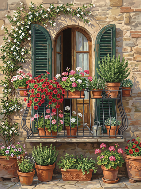 Balcony Blooms Paint by Numbers kit