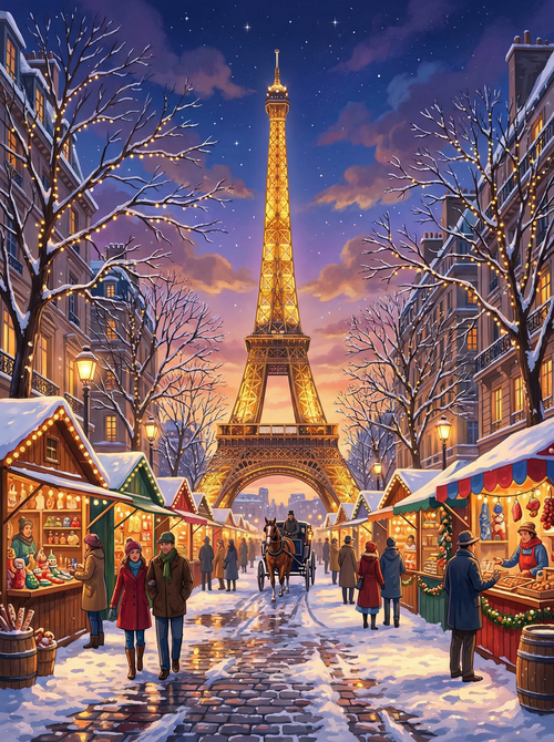 Paris Winter Market (100 Color Diamond Painting) Diamond Painting kit