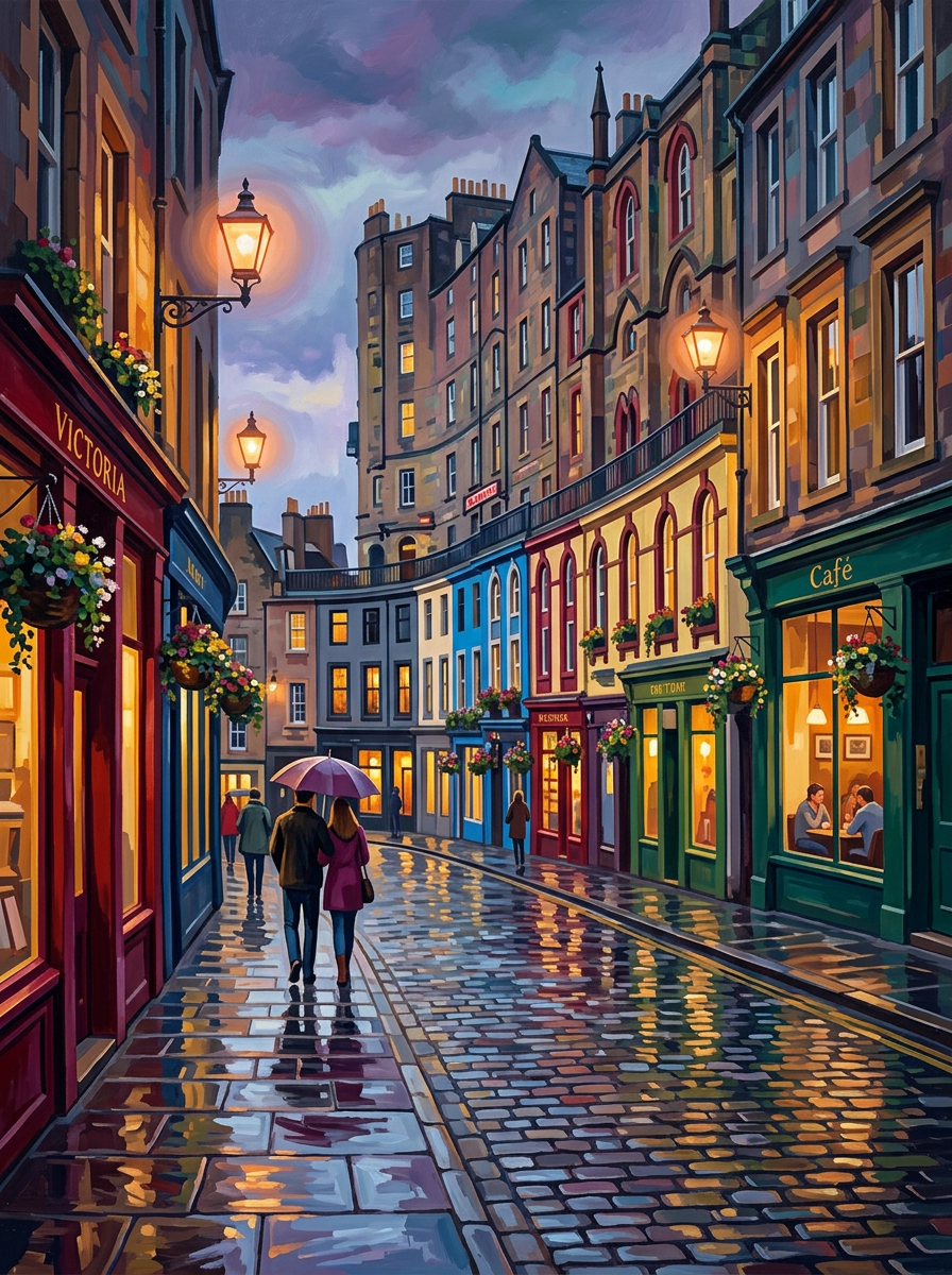 Edinburgh Victoria Street Rain (150 Color Diamond Painting)