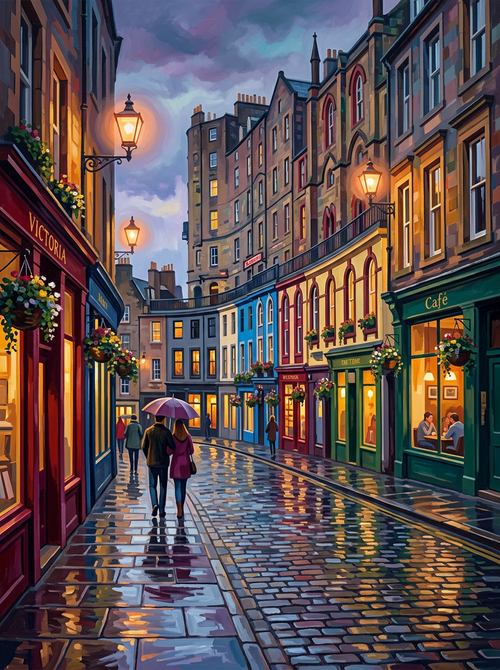 Edinburgh Victoria Street Rain (150 Color Diamond Painting)