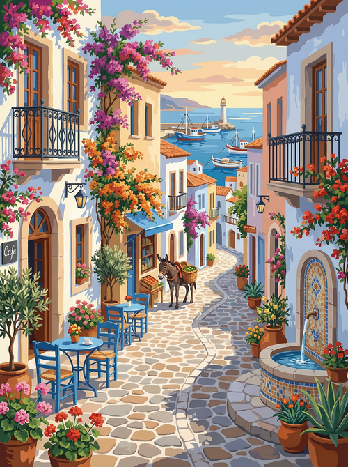 Mediterranean Morning Lane (100 Color Diamond Painting) Diamond Painting kit