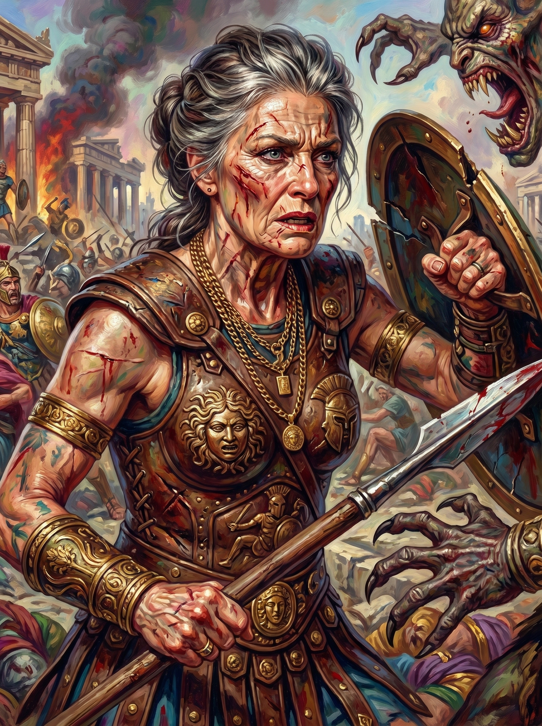 Elder Warrior Woman Medusa Shield (150 Color Diamond Painting)