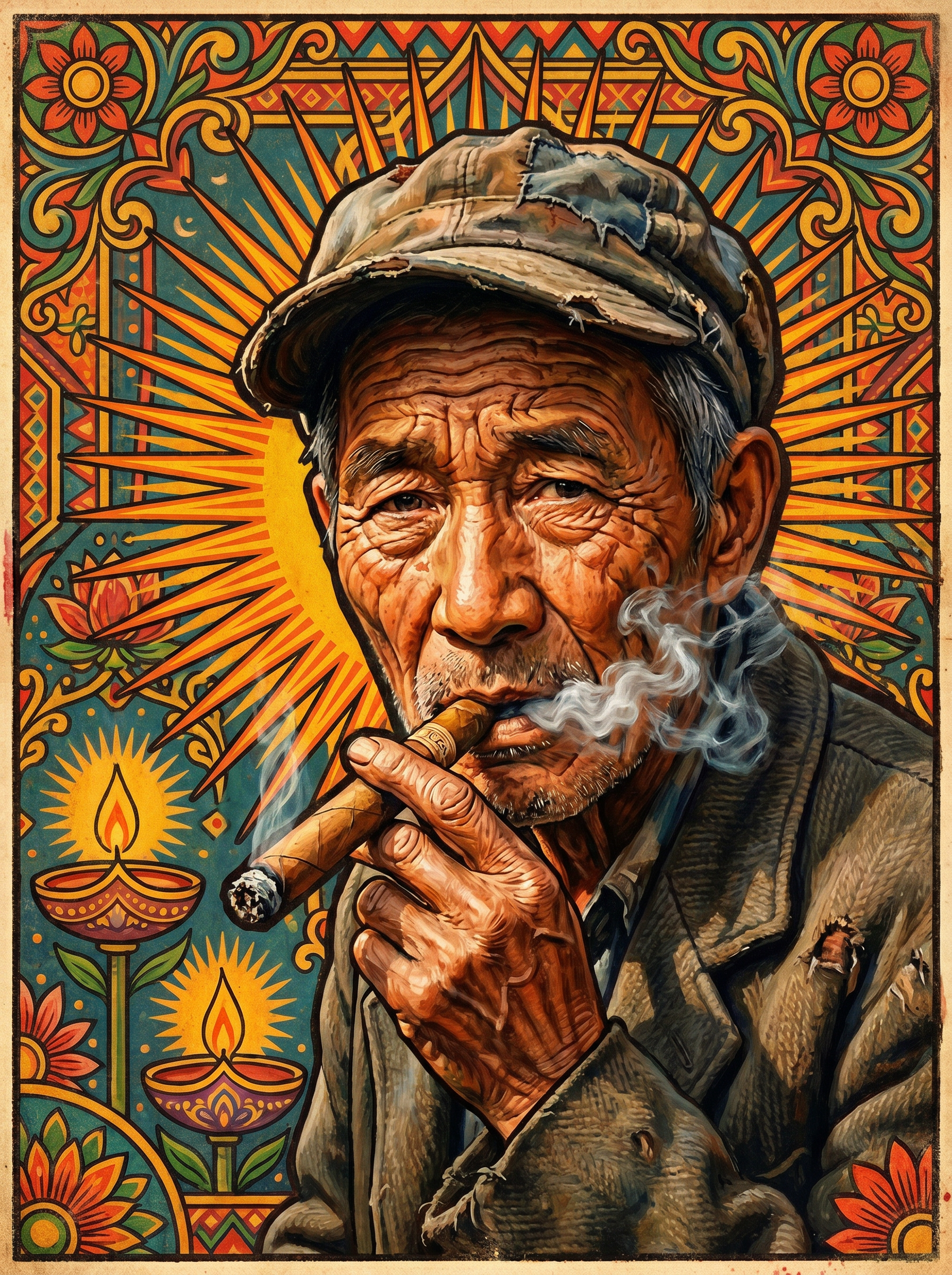 Elderly Pipe Smoker (150 Color Diamond Painting)