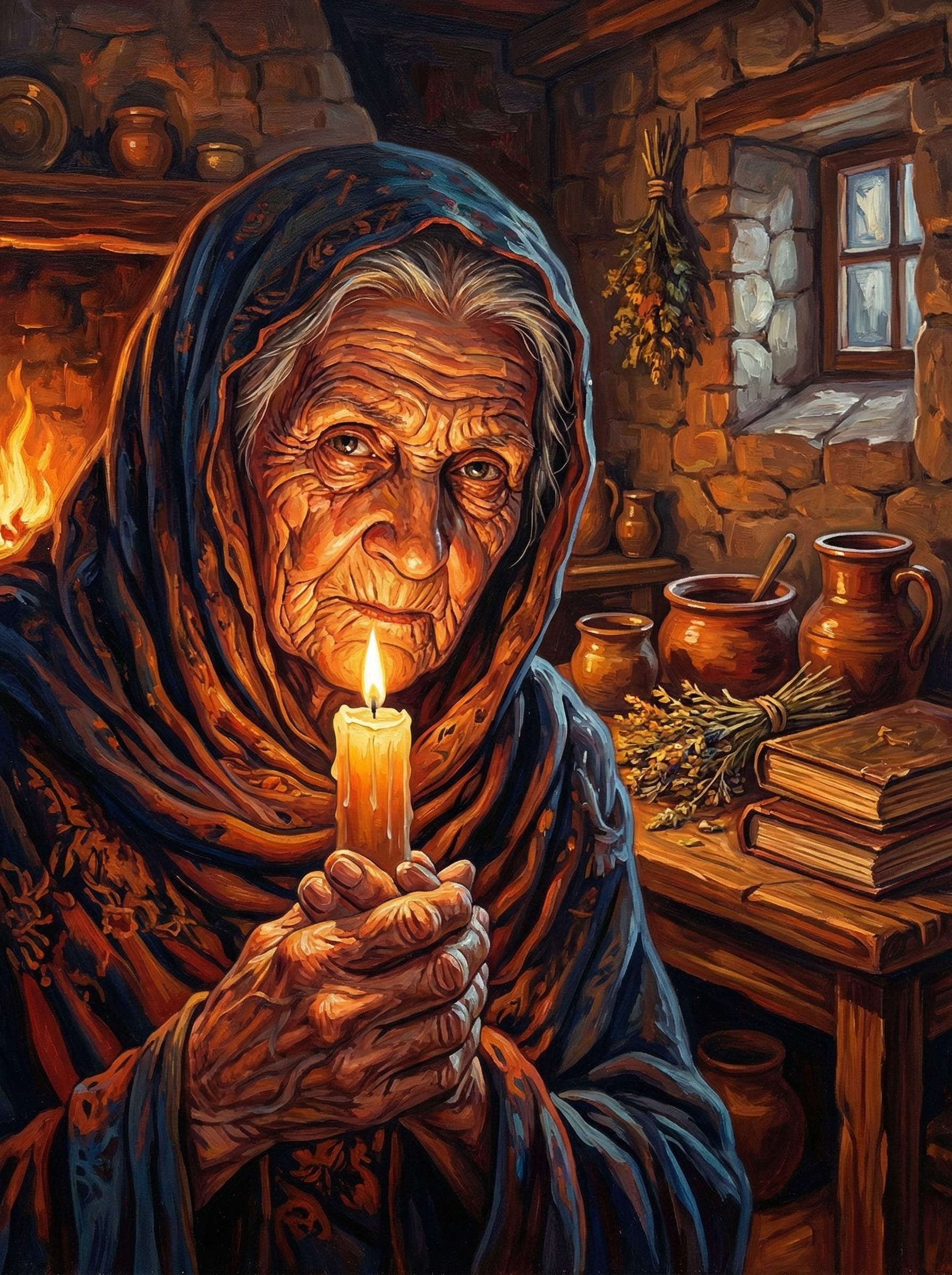 Elderly Woman Cottage Candlelight (100 Color Diamond Painting) Diamond Painting kit
