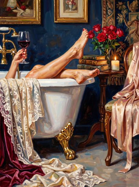 Elegant Bath With Roses (100 Color Diamond Painting) Diamond Painting kit