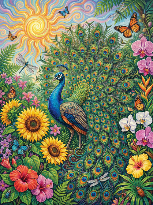 Elegant Peacock Sunrise (100 Color Diamond Painting)