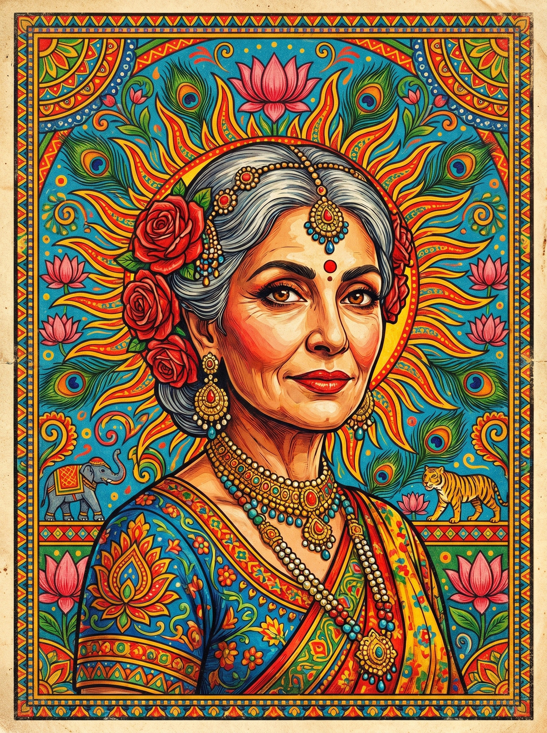 Elegant Sari Grandmother (150 Color Diamond Painting)