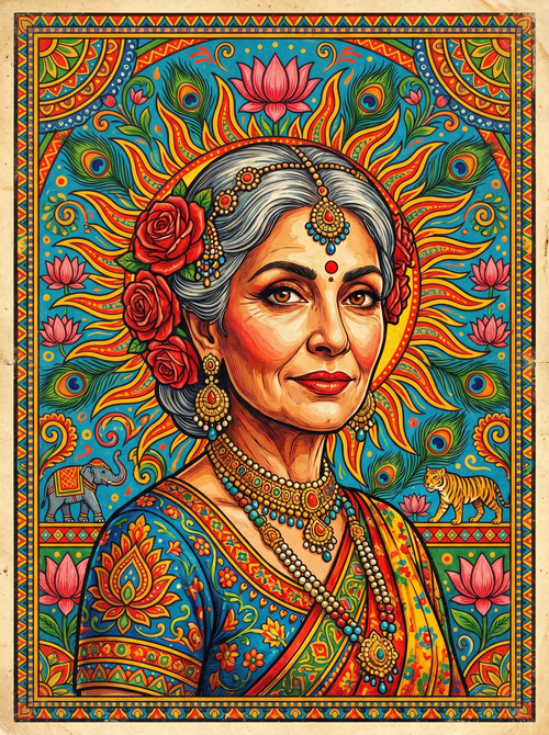 Elegant Sari Grandmother (150 Color Diamond Painting)