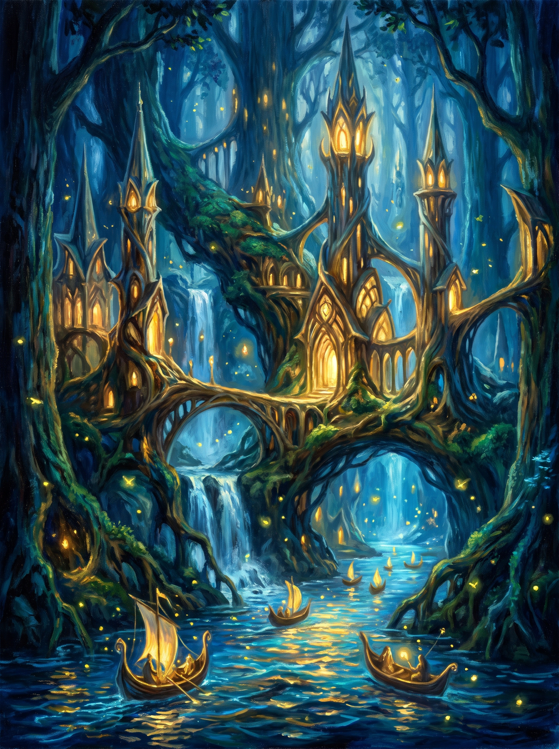 Elven City Glowing Forest Night