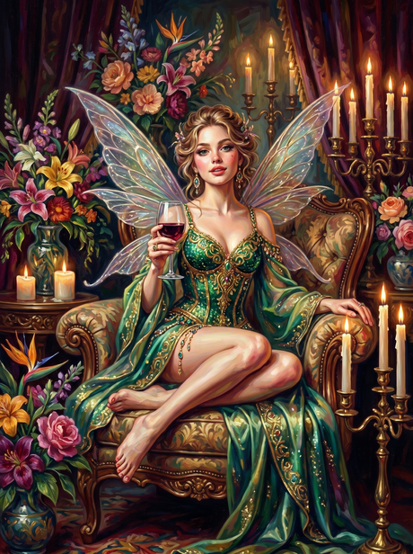 Emerald Gown Fairy Candlelit Wine (150 Color Diamond Painting) Diamond Painting kit
