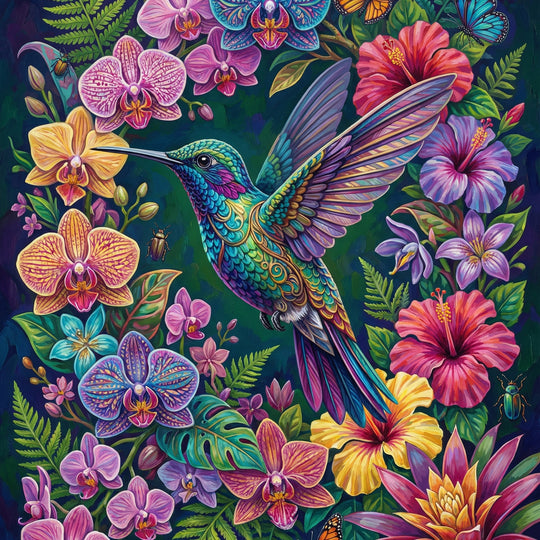 Emerald Hummingbird Flowers (Diamond Painting)