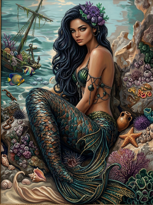 Emerald Ocean Mermaid (100 Color Diamond Painting)