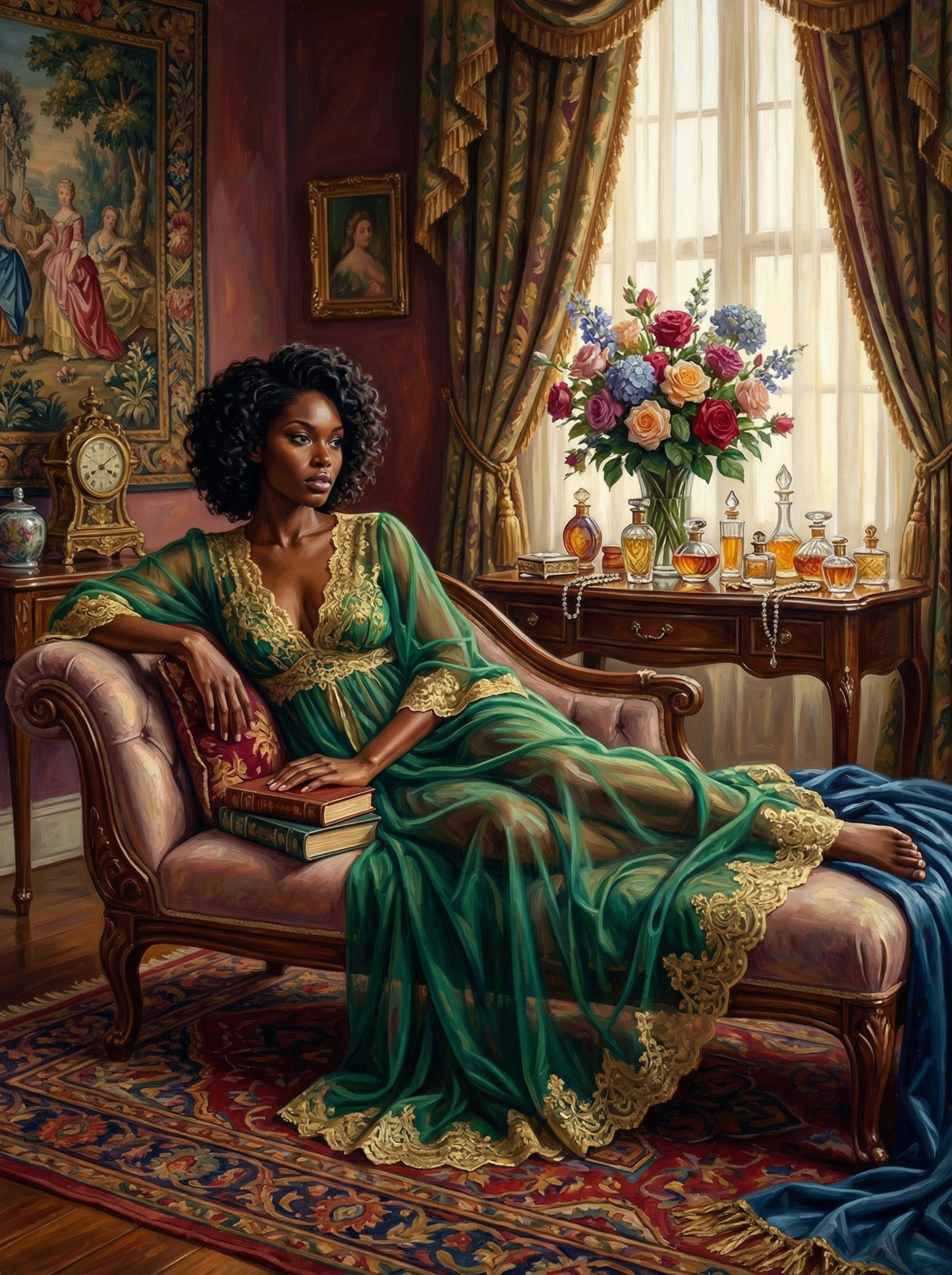 Emerald Silk Portrait (100 Color Diamond Painting)