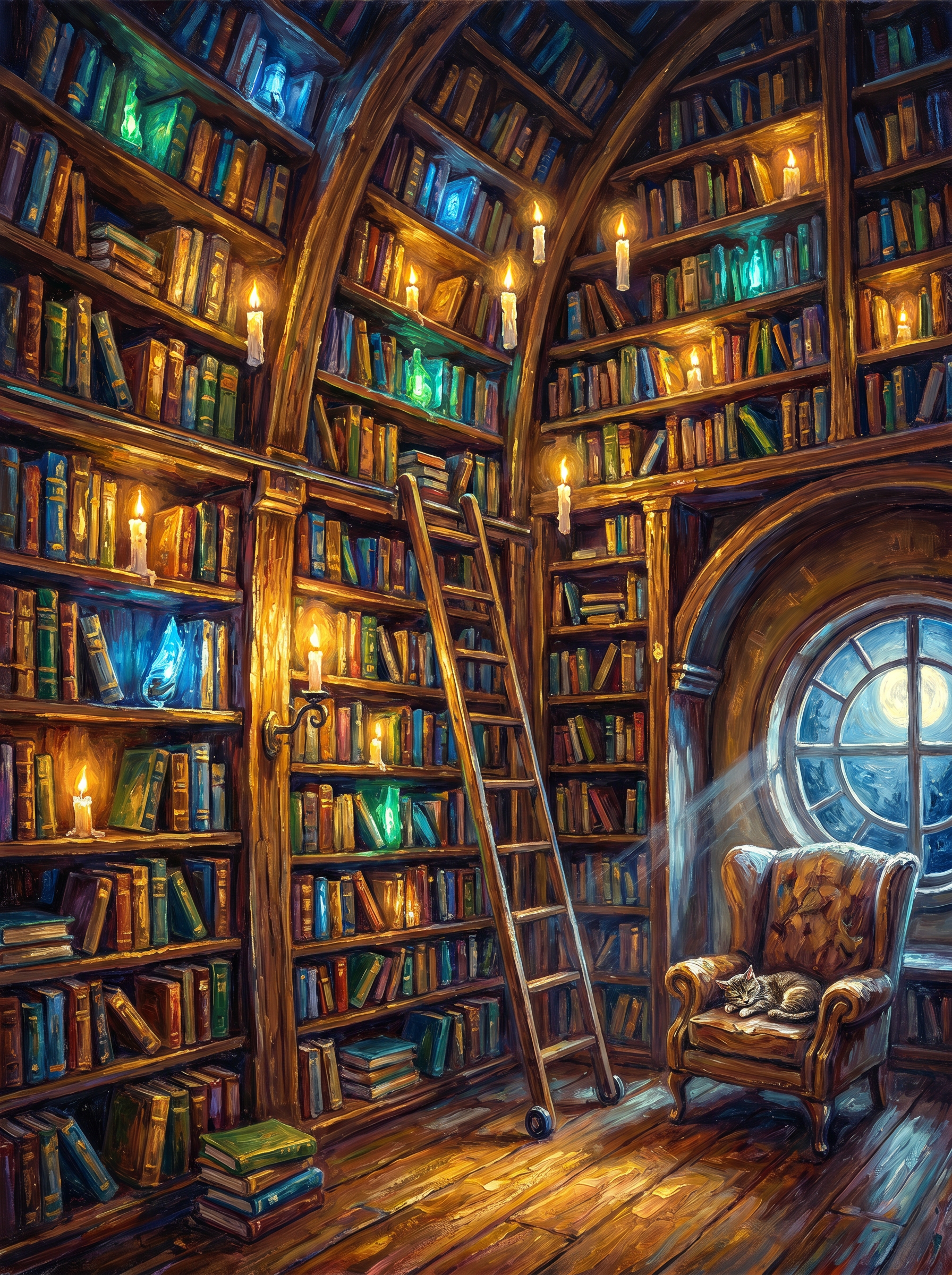 Enchanted Bookshop Interior Night