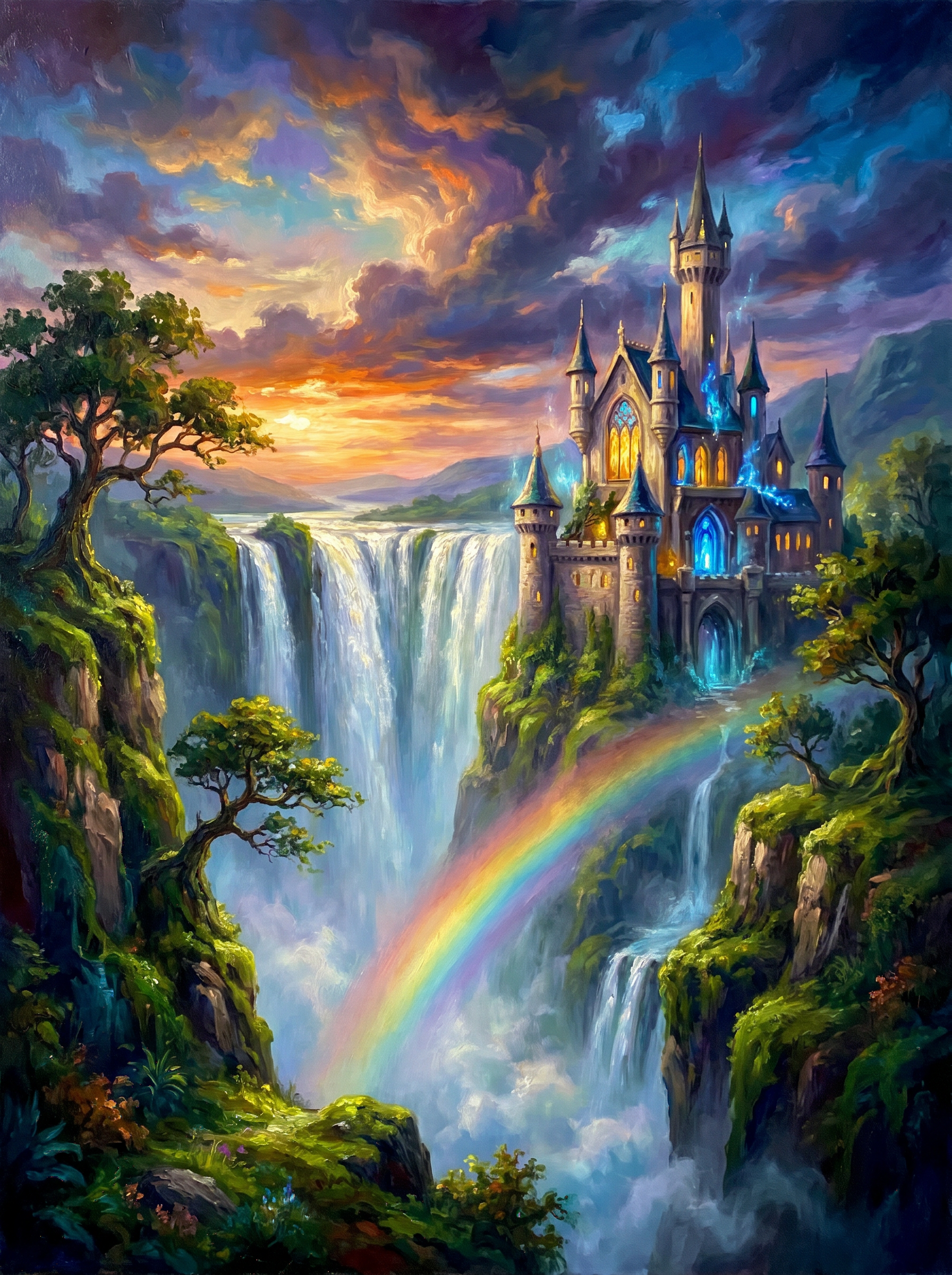 Enchanted Castle Waterfall Rainbow
