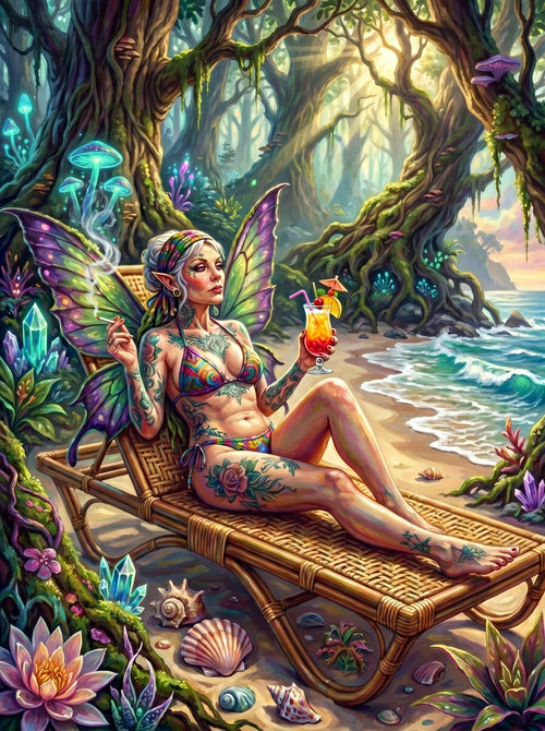 Enchanted Forest Fairy Beach Lounge (150 Color Diamond Painting)