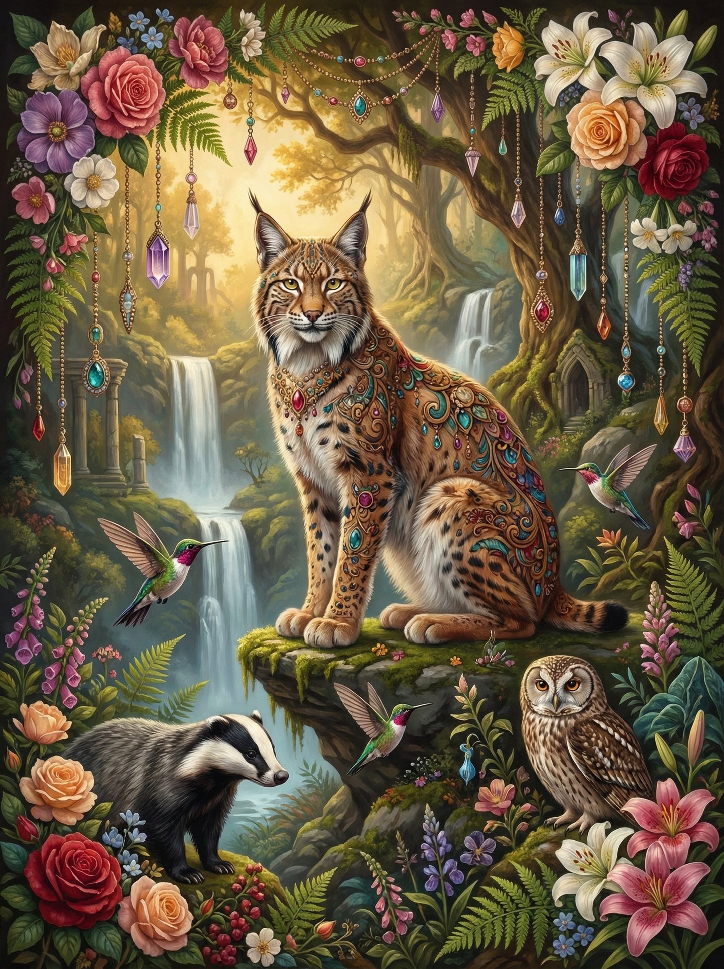 Enchanted Lynx Waterfall (100 Color Diamond Painting) Diamond Painting kit