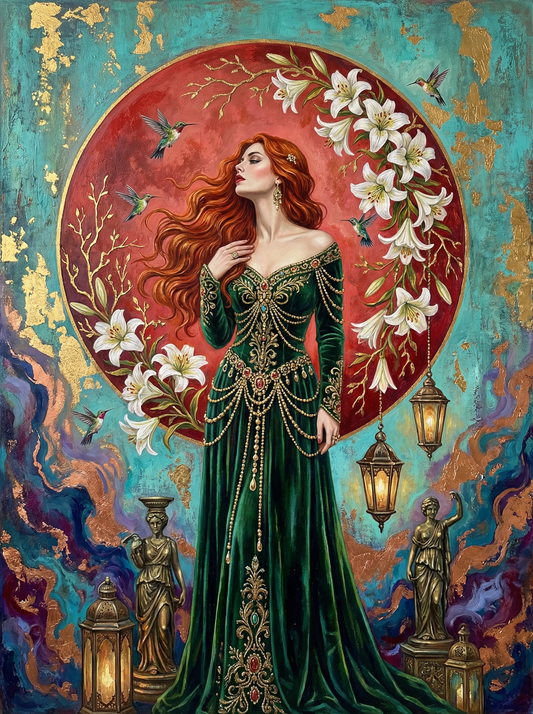 Enchanted Woman Red Moon (100 Color Diamond Painting)